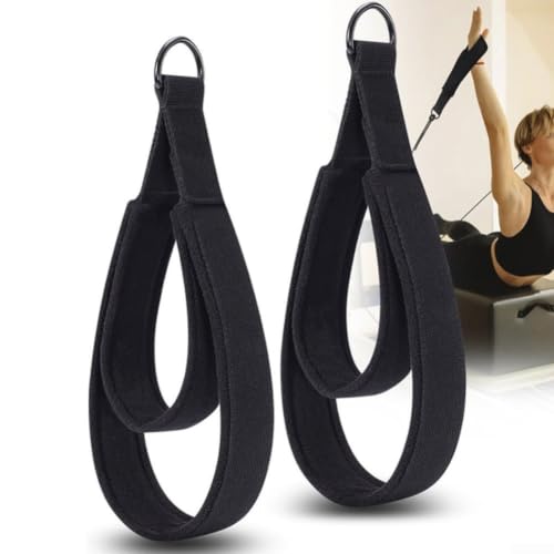 2PCS Double Loop Yoga Straps for Pilates Reformer - Cotton Foot Hand Stretch Belt with D-Ring Buckles for Flexibility Training 37cm Black