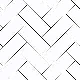 HelloWall Herringbone Wallpaper Black and White Geometric Wallpaper Peel and Stick Modern Herringbone Brick Wallpaper for Bathroom Shower Walls Kitchen Backsplash Removable Waterproof Vinyl 17.7'x80'