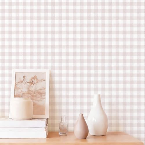 Fiula Peel and Stick Wallpaper for Bedroom Pink and White Plaid 78.7"×17.3"