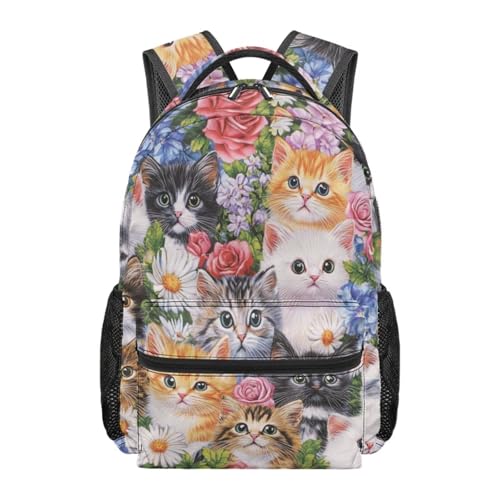 Sac à dos d'école pour garçons motif chat floral de 43,2 cm grand format L