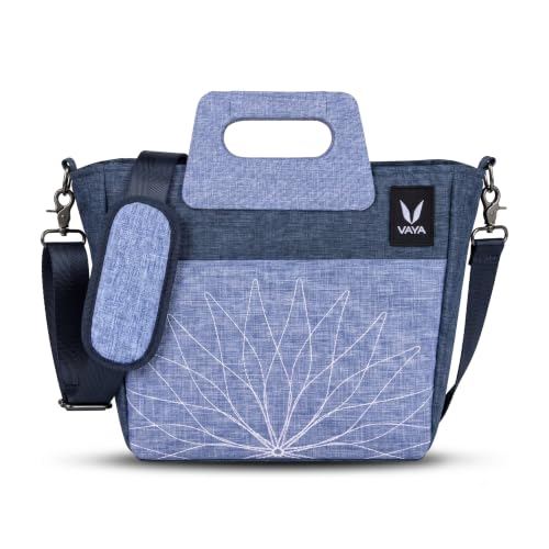 Image of VAYA BentoBag Light Weight Polyester Waterproof Insulated Lunch Tote Bag with Cutlery Pouch with Zip and Handle with Adjustable Detachable Nylon Strap,Blue