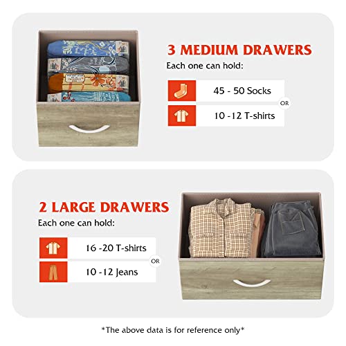 Wlive Dresser For Bedroom With 5 Drawers, Wide Chest Of Drawers, Fabric Dresser, Storage Organizer Unit With Fabric Bins For Closet, Living Room, Hallway, Nursery, Greige Oak #TOP4