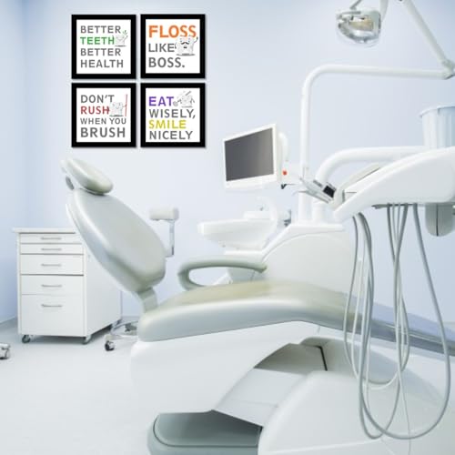 Image of JABSY Wood Dentist Dental Gift Doctor Hospital Health Medical Wall Decor Poster Framed Gift (7 Inch Square Frame - Set Of 4) (Dental)