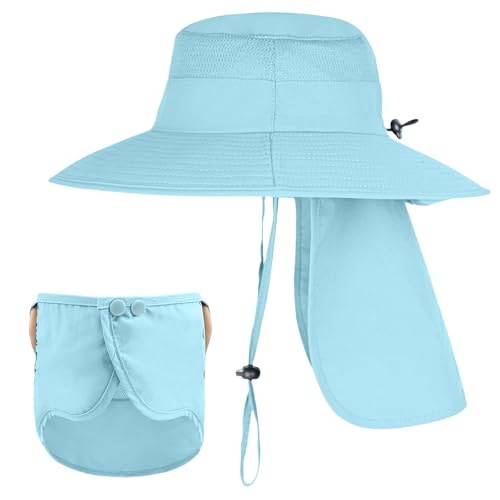 Image of Sun Hats for Men Women Fishing Hat UPF 50+ Breathable Wide Brim Bucket Hats Summer UV Protection Safari Hat with Neck Flap