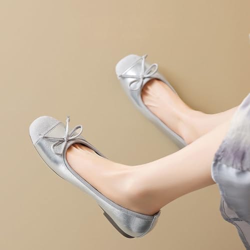 Women's pu Fashion Bow Tie Round Toe Soft Ballet Flat Shoes Comfortable Breathable Slip On Flat Dress Shoes for Wedding Party Prom4