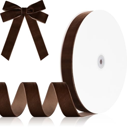 Aoropo Brown Velvet Ribbon 1'' 30 Yards Velvet Fabric Ribbon