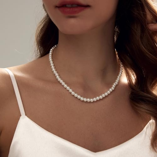 Image of Zeffy Pearl Necklace 4MM /6MM /8MM Dainty Round Imitation Pearl Choker Necklace Wedding Pearl Necklace Delicate Jewelry for Women Simple Bridesmaid Jewelry Gifts