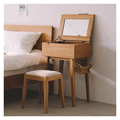 Tocador de gama alta cómoda simple de madera maciza combinación - tocador multifuncional con cesta de almacenamiento y espejo de tocador