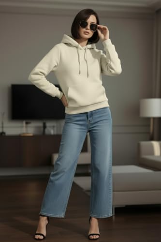 Image of JUNEBERRY Cotton Spun Casual Solid Full Sleeves Women Stylish Hooded Neck Regular Fit Hoodie for Winter