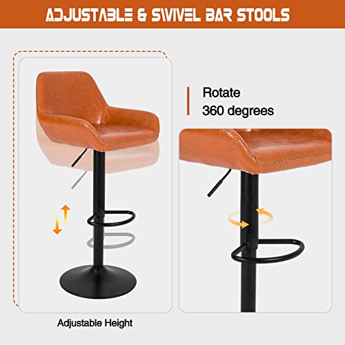 Okeysen Bar Stools Set Of 2, Adjustable Swivel Counter Height Barstools With Footrest Backrest, Modern Pu Leather Bar Stools With Arms, Bar Chair For Cafe Pub Kitchen Counter Dining Room(Orange) #TOP4