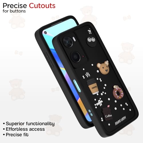 Image of Outlouders Back Cover for Oppo A76 / Oppo A96 / Oppo A36 | 3D Cartoon Bear Cute Fun Silicone Full Body Protection Bumper Case (Black)