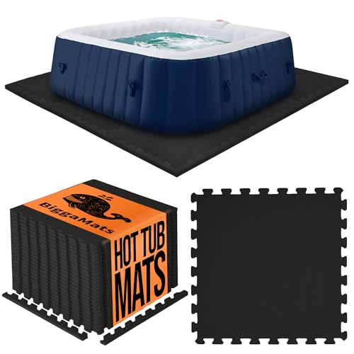 BIGGAMATS EVA Foam Hot Tub Mat | Black Non-Slip Interlocking Pool Mats | 50 x 1.4 cm Waterproof Outdoor Mats for Hot Tub, Spa & Paddling Pool | Pack of 16
