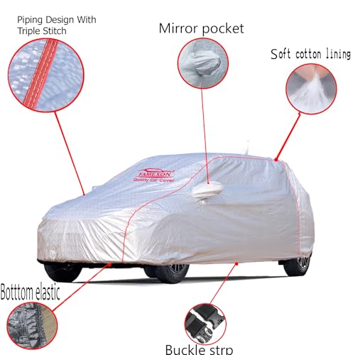 Image of Full Body Car Cover for Hyundai Creta with Mirror and Antena Pocket Triple Stiched(Silver with Red Piping)
