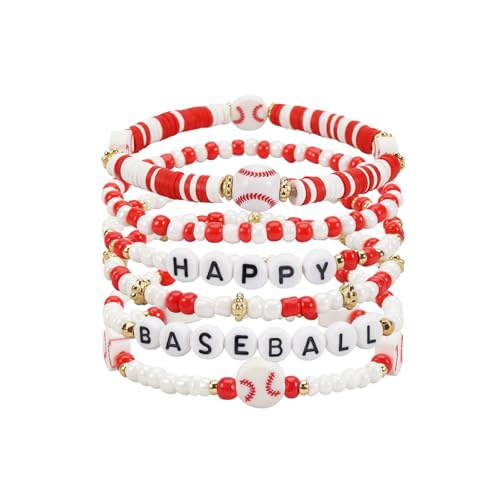 Image of Football Baseball Soccer Beaded Bracelets for Women Stackable Game Day Sports Theme Bracelet