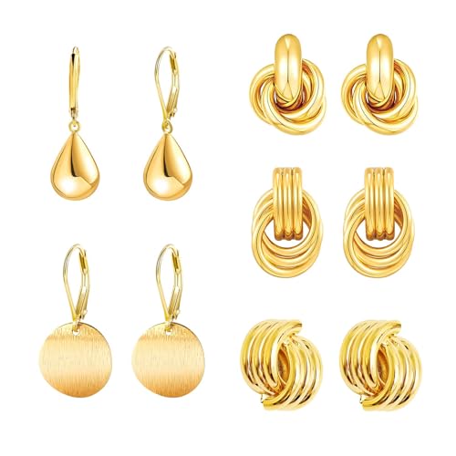 5 Pairs Gold Earrings Set 18K Gold Plated Earrings for Women Drop Dangle Earrings Gold Earings Lightweight Jewelry Gifts