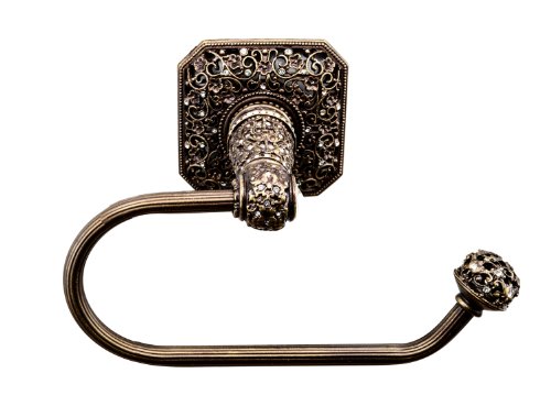 Carpe Diem Hardware 4057-3 Cab Juliane Grace Tissue Holder Right Made with Swarovski Elements, Antique Brass