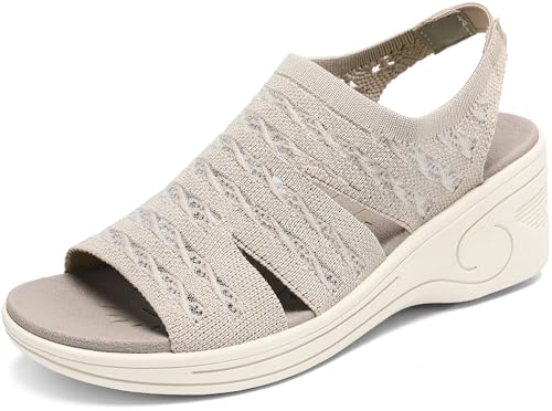Image of Womens Wedge Sandals Platform Walking Sandals Open Toe Ankle Elastic Strap Casual Comfortable Summer Dressy