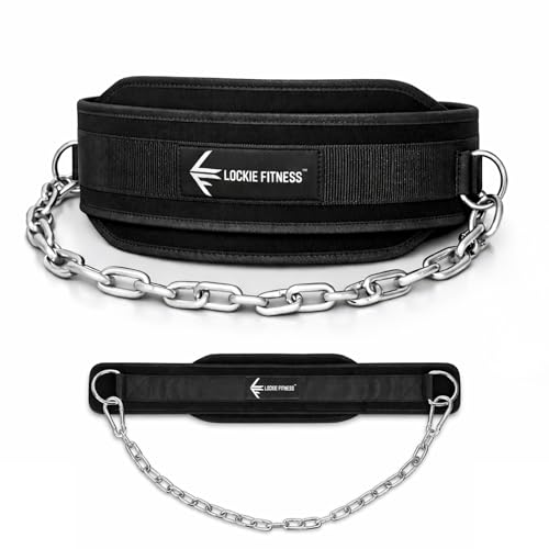 Lockie Fitness Dip Belt for Weighted Dips Pull Ups Chin Ups & Squats Heavy Duty Gym Belt with 36 Inch Steel Chain 8 mm Neoprene Padding Back Support Strength Training Equipment Unisex (Black)