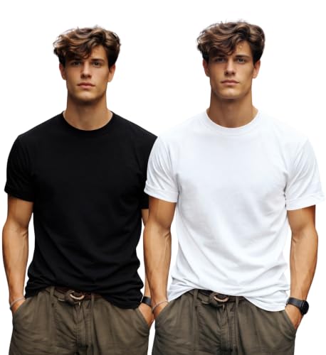 Image of INKKR Men's Solid Round Neck Half Sleeve Classic Cotton Bio-wash T-Shirt Combo | Crew Neck Cotton Tshirt for Men Combo