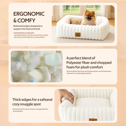 CareCooo Flauschiges Hundebett Kleine Hunde, Waschbar Abnehmbar, Rechteckig, rutschfest & Komfortabel, Hundekörbchen, Hundekissen für Welpen, weiß, S(50x48x15cm)