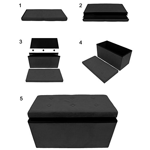 Sorbus Collapsible Storage Ottoman Bench (Black, Medium (15” x 30” x 15”)) - image 8
