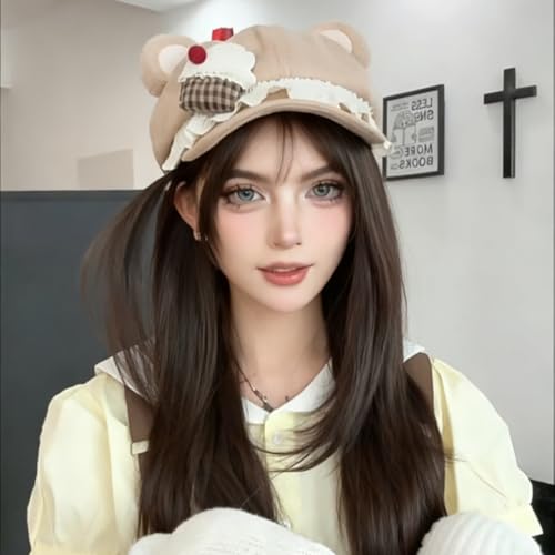 Boina rosa kawaii Y2K con diseño de oso para mujer miniatura 2