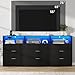Gyfimoie Fluted 9 Drawer Dresser with LED Lights, Modern Black Chest of Drawers with Power Outlet & Curved Top, Wood Dresser TV Stand, Black Double Dresser for Bedroom, Hallway, Living Room