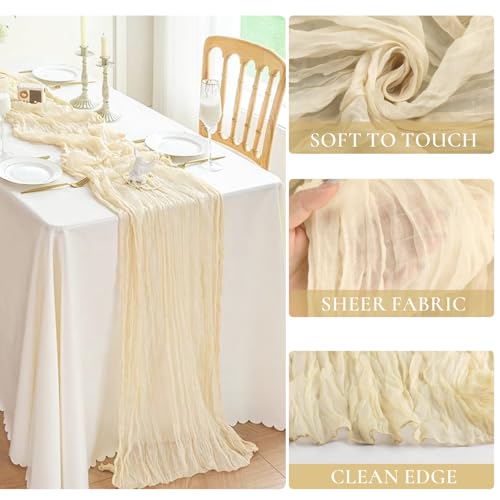 10 Pack Beige Cream Cheesecloth Table Runner 35x120 Inches, Summer Farmhouse Rustic 10ft Gauze Cheese Cloth Table Runner for Wedding Banquets Bridal Shower Birthday Party Home Decor by BLUETOP - Image 3