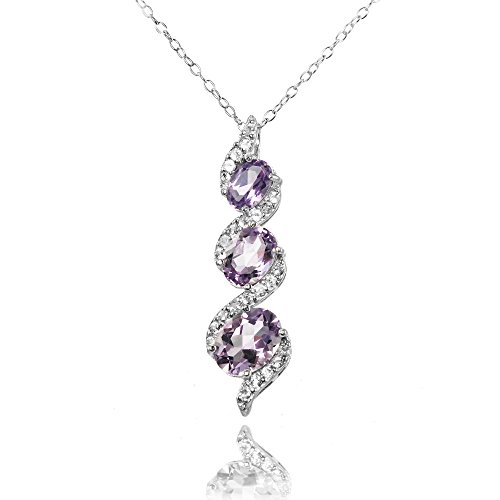 Ice Gems Sterling Silver Genuine, Created or Simulated and White Topaz Oval S Design Three-Stone Journey Necklace