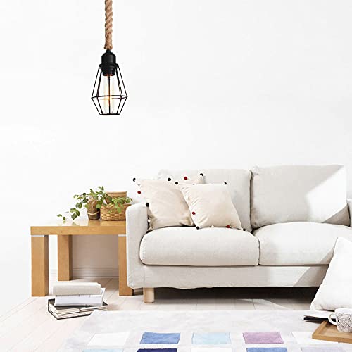 Mini lámpara colgante de estilo industrial con hierro y cáñamo para iluminación interior 3