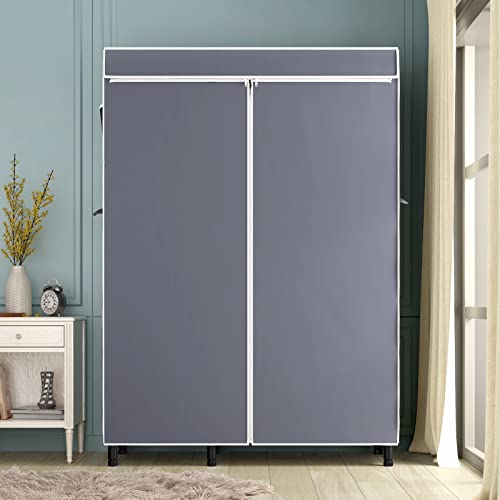 Vipek V2C Wire Garment Rack Covered Clothes Rack With 3 Hanging Rods, Black Clothing Rack With Gray Oxford Fabric Cover, Heavy Duty Metal Closet Rack Freestanding Wardrobe Closet, Max Load 650Lbs #TOP3