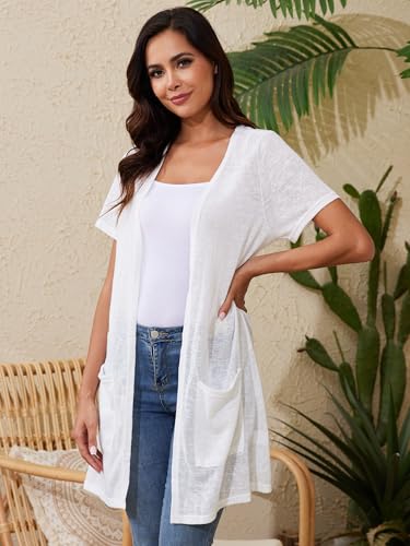 Image of Spicy Sandia Women's Lightweight Sheer Cardigans with Pockets Kimono Cover Up for Summer