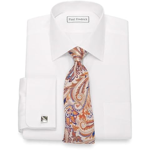 Paul Fredrick Men's Non-Iron Cotton Pinpoint Spread Collar Dress Shirt, Size 17.5/35 White Cover