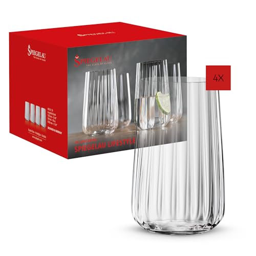 Spiegelau Lifestyle Longdrink Tumblers, Set of 4, European-Made Lead-Free Crystal, Modern Highball Glasses, Dishwasher Safe, Professional Quality Cocktail Glass Gift Set, 17 oz
