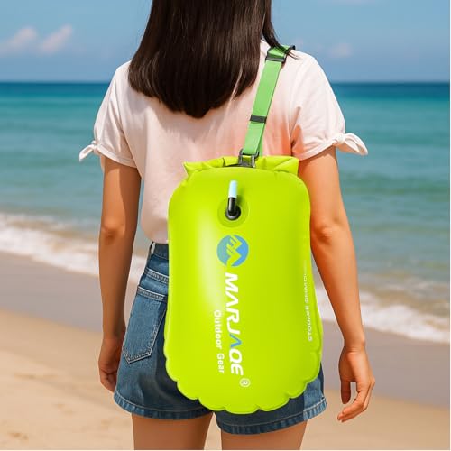 Schwimmboje, 20L Schwimmboje Aufblasbar mit Trockensack, Schwimmboje Erwachsene Freiwasser mit Wasserdichte Handytasche, Nasenklammern und Ohrstöpsel, für Kajakfahren,Triathlon, Surfen und Schnorcheln