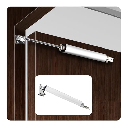 AUXBC Adjustable Pneumatic Door Closer Kit, Heavy Duty Storm Door Closer with Hold Open Feature for Medium and Lightweight Screen Doors (Silver)