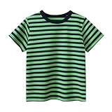 T Shirt Mädchen Baumwolle Sommer Casual T Shirt Kinder Einfarbig Atmungsaktiv Schnelltrocknend Croptop Rundhals Kurzarm Top Freizeit Basic Kinderkleidung mit Streifen 1 Grün 140