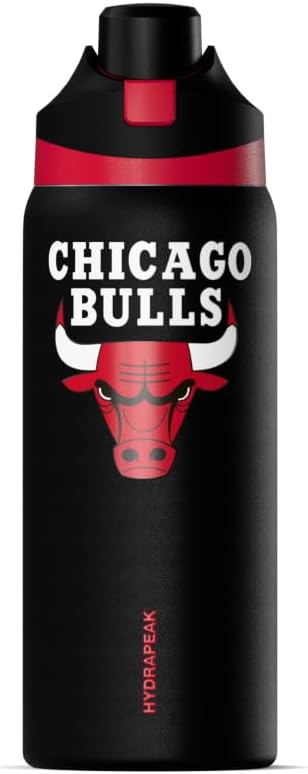 Hydrapeak x NBA Officially Licensed Chicago Bulls Oasis 32 oz Water Bottle with Chug Lid Push Button, Stainless Steel Water Bottle No Straw, 32 oz Insulated Water Bottle