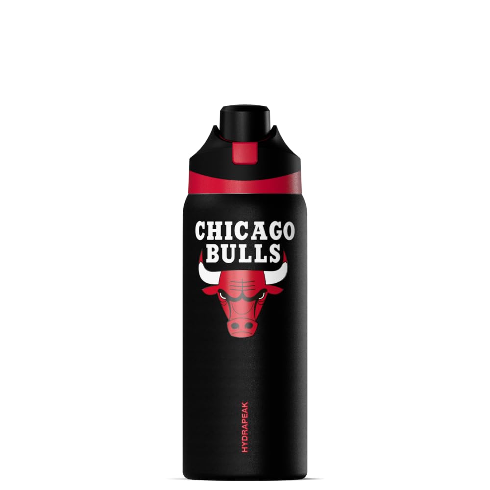 Hydrapeak Officially Licensed NBA Chicago Bulls Oasis 32oz Insulated Water Bottle with Push Button Chug Lid & Handle, Leakproof Stainless Steel Sports Bottle for Gym, Travel & Game Day — image 1