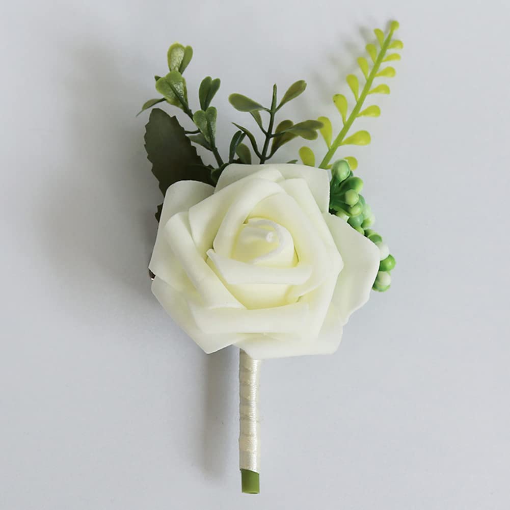 ISAKEN 6 Pcs Boutonniere Mariage Homme Rose De Boutonnière Fleur Artificielle Avec Pin Boutonniere Mariage Rose Boutonnière Corsage Poignet Mariage