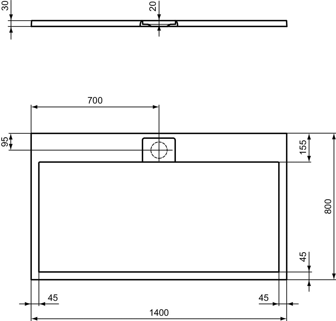 Ideal Standard - Ultra Flat S i.life, Prostokątny brodzik z żywicy 140x80, Długa krawędź wydechowa, Matowe wykończenie z efektem kamienia, Piasek