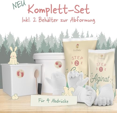 SOULBABY® Gipsabdruck Baby Hand und Fuß [4 Abdrücke] I 100% Made in Germany I Baby Geschenk Geburt Junge & Mädchen I Babyabdruck Set I Fußabdruck & Handabdruck Baby I Geschenk zur Geburt