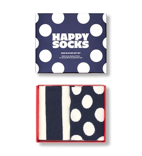 Happy Socks Fun Blue Crew Socks SetS, for Men and Women, made with Sustainable Cotton (US, Alpha, Small, Medium, Regular, Regular, 2-Pack Dark Blue Mix Socks Gift Set)