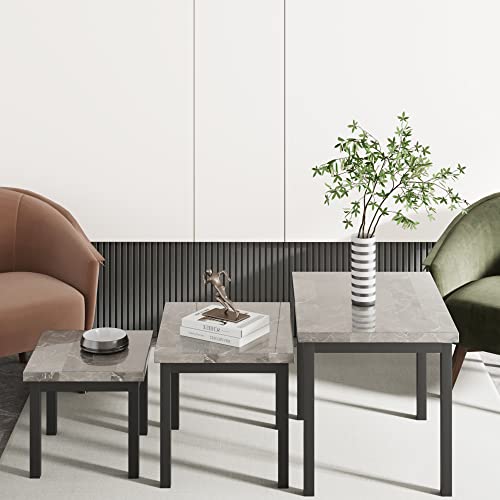 Homhougo Nesting Coffee Table, Set Of 3 End Tables For Living Room, Stacking Side Tables, Industrial Accent Table With Metal Frame #TOP1