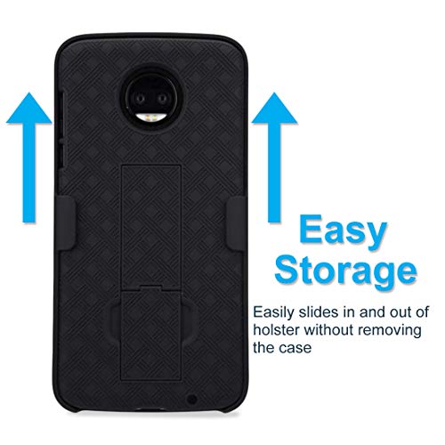 Rome Tech Holster Case With Belt Clip For Moto Z2 Force / Z2 Play - Slim Heavy Duty Shell Holster Combo - Rugged Phone Cover With Kickstand Compatible With Motorola Z2 Force - Black #TOP3