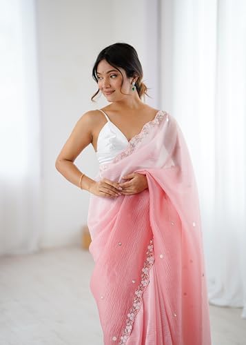 Image of Women's Chiffon Embellished Saree With Unstitched Blouse Piece