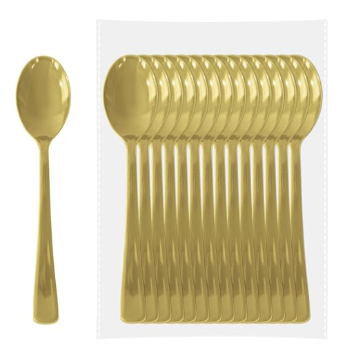 CXPSINC Gold Plastic Spoons Disposable 50 Count - 6.8 Inch Heavy Duty Disposable Cutlery Utensils BPA-Free Solid for Party Picnic Catering Daily Use & More (Gold)