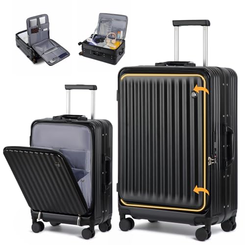 Sea Choice Bagaż otwierany z przodu 2-częściowy zestaw walizek 20/28 PC z twardą skorupą i zamkiem błyskawicznym z blokadą TSA 4 koła, porty USB do ładowania i uchwyt na kubek