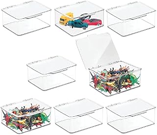 mDesign Set of 8 Children's Toy Box  Small Stackable Storage Container with Hinged Lid for Toys  Ideal for Shelves and Under Bed Storage  Clear