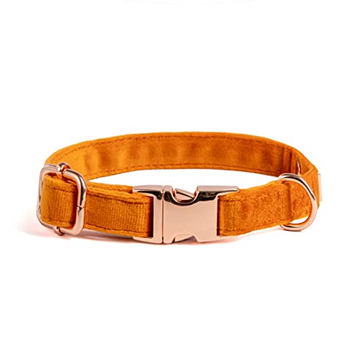 Fluffy Tailers Orange Velvet Luxury Adjustable Dog Collar Bowtie Comfortable Dog Collar with Detachable Bow Tie & Safety Buckle - Image 2